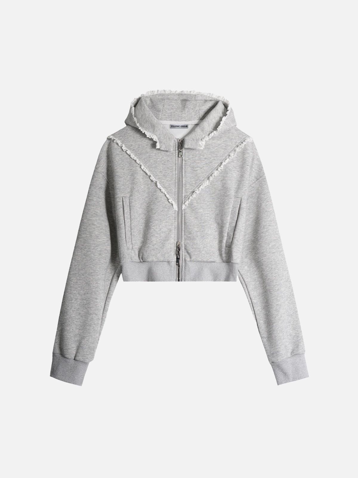 Aelfric Eden Ruffle Trim Cropped Zip Up Hoodie