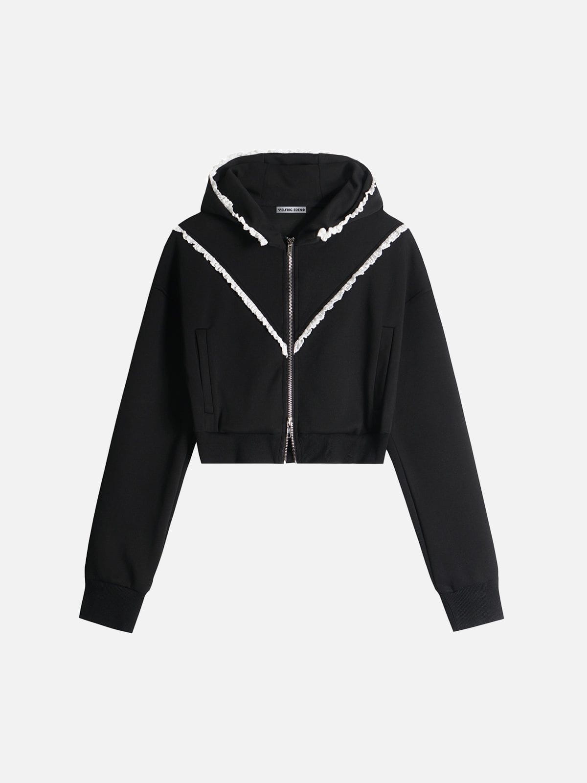 Aelfric Eden Ruffle Trim Cropped Zip Up Hoodie - Image 2