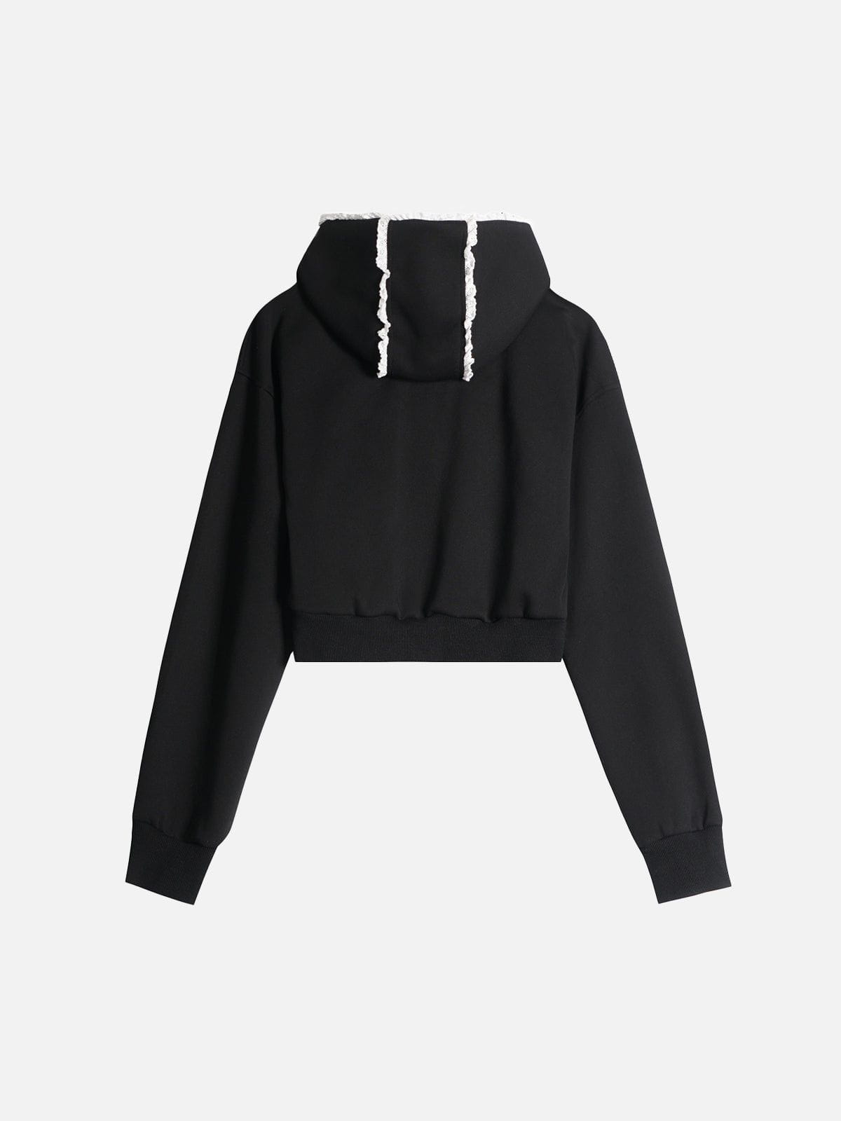 Aelfric Eden Ruffle Trim Cropped Zip Up Hoodie - Image 3