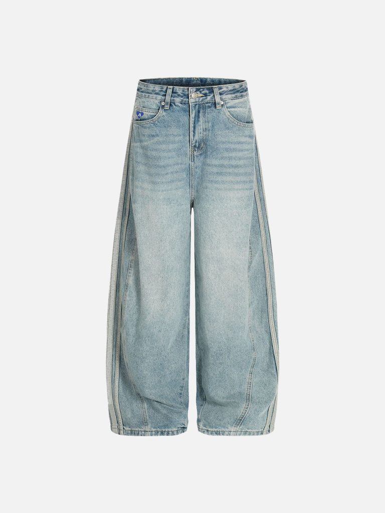 Aelfric Eden Stripe Washed Whiskering Baaggy Barrel Jeans