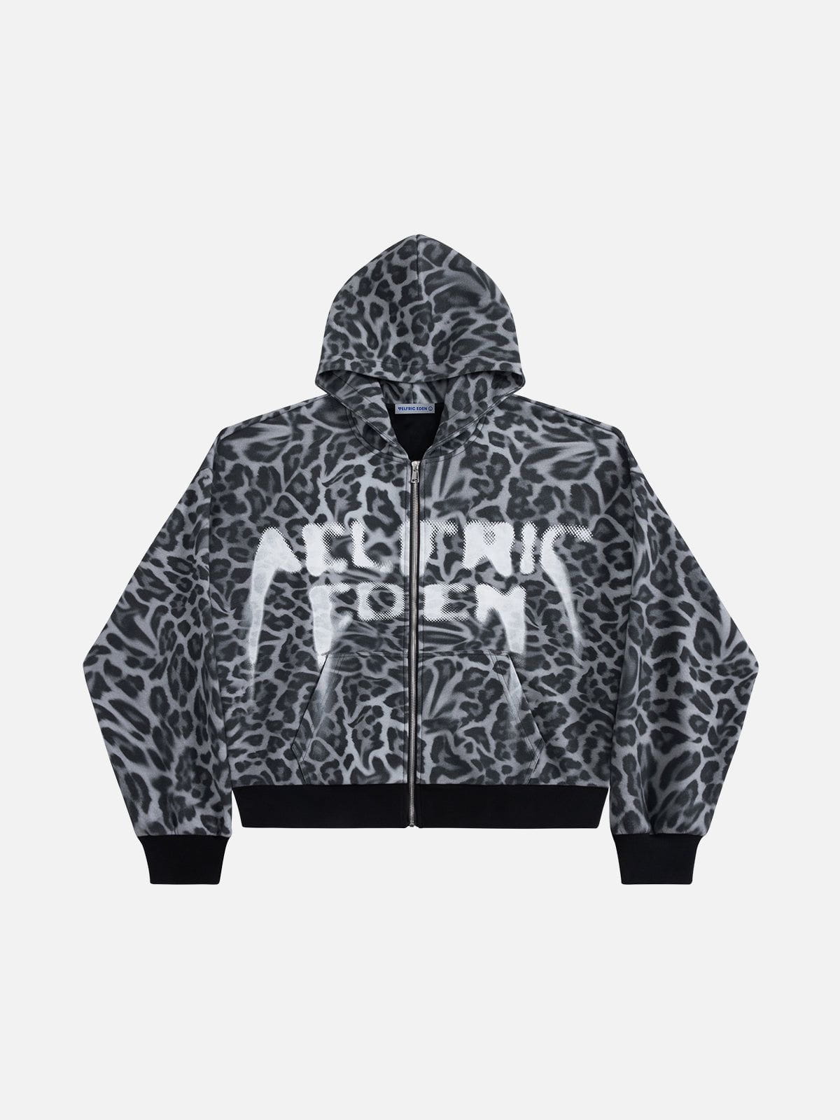 Aelfric Eden Leopard Graffiti Boxy Zip Up Hoodie - Image 2