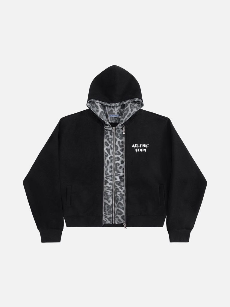 Aelfric Eden Leopard Two Layer Boxy Zip Up Hoodie