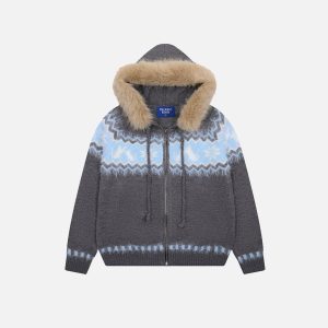 Aelfric Eden Fair Isle Faux Fur Collar Cardigan