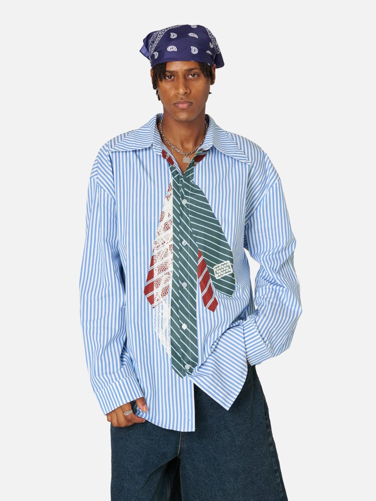 Aelfric Eden Necktie Graphic Stripe Long Sleeve Shirt