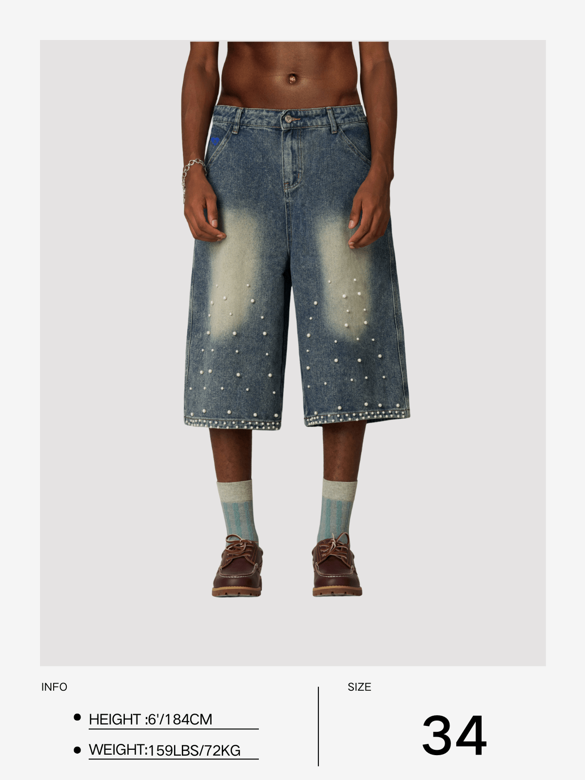 Aelfric Eden Pearl Embellished Baaggy Longline Jorts - Image 11