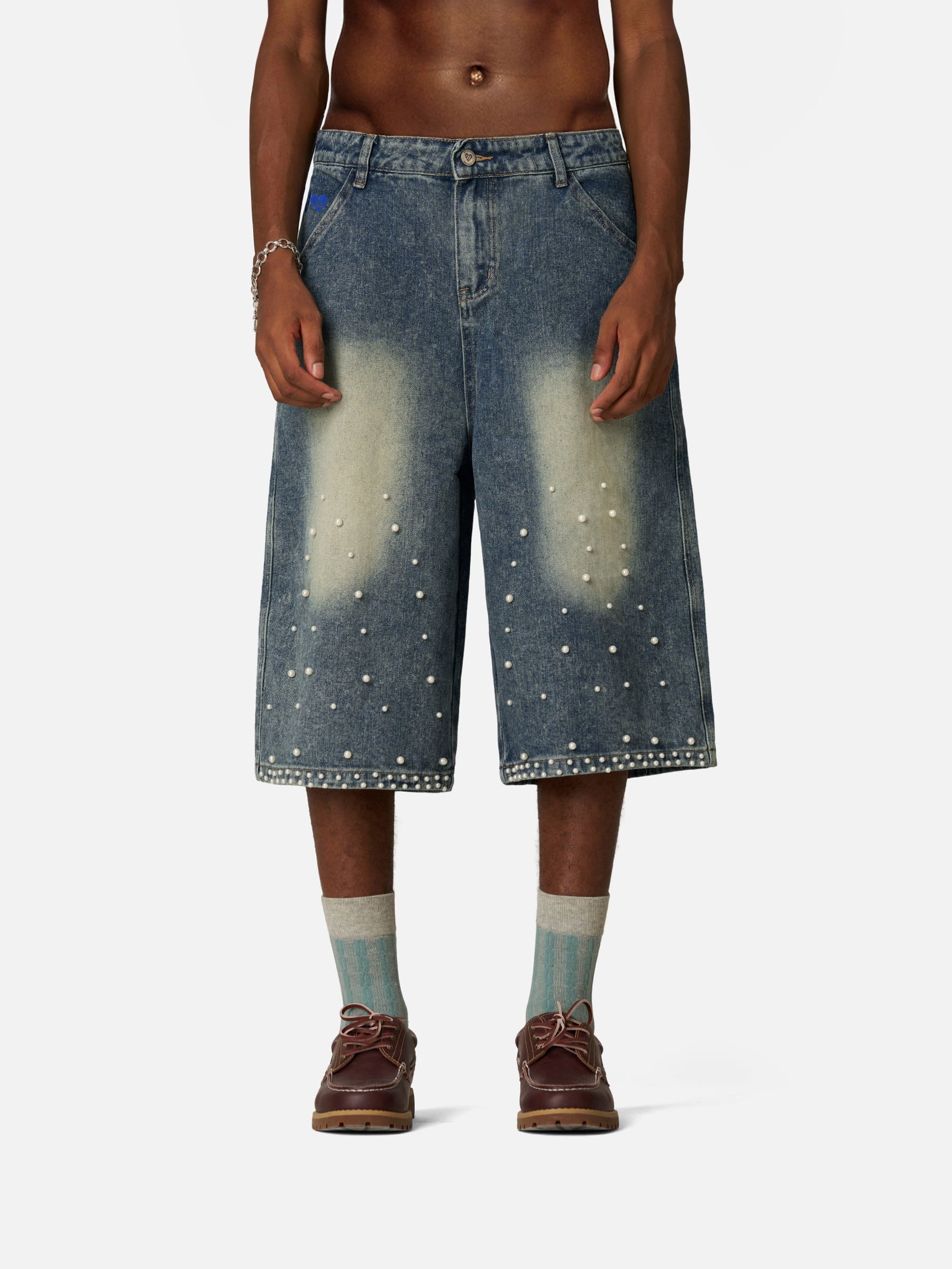 Aelfric Eden Pearl Embellished Baaggy Longline Jorts - Image 2