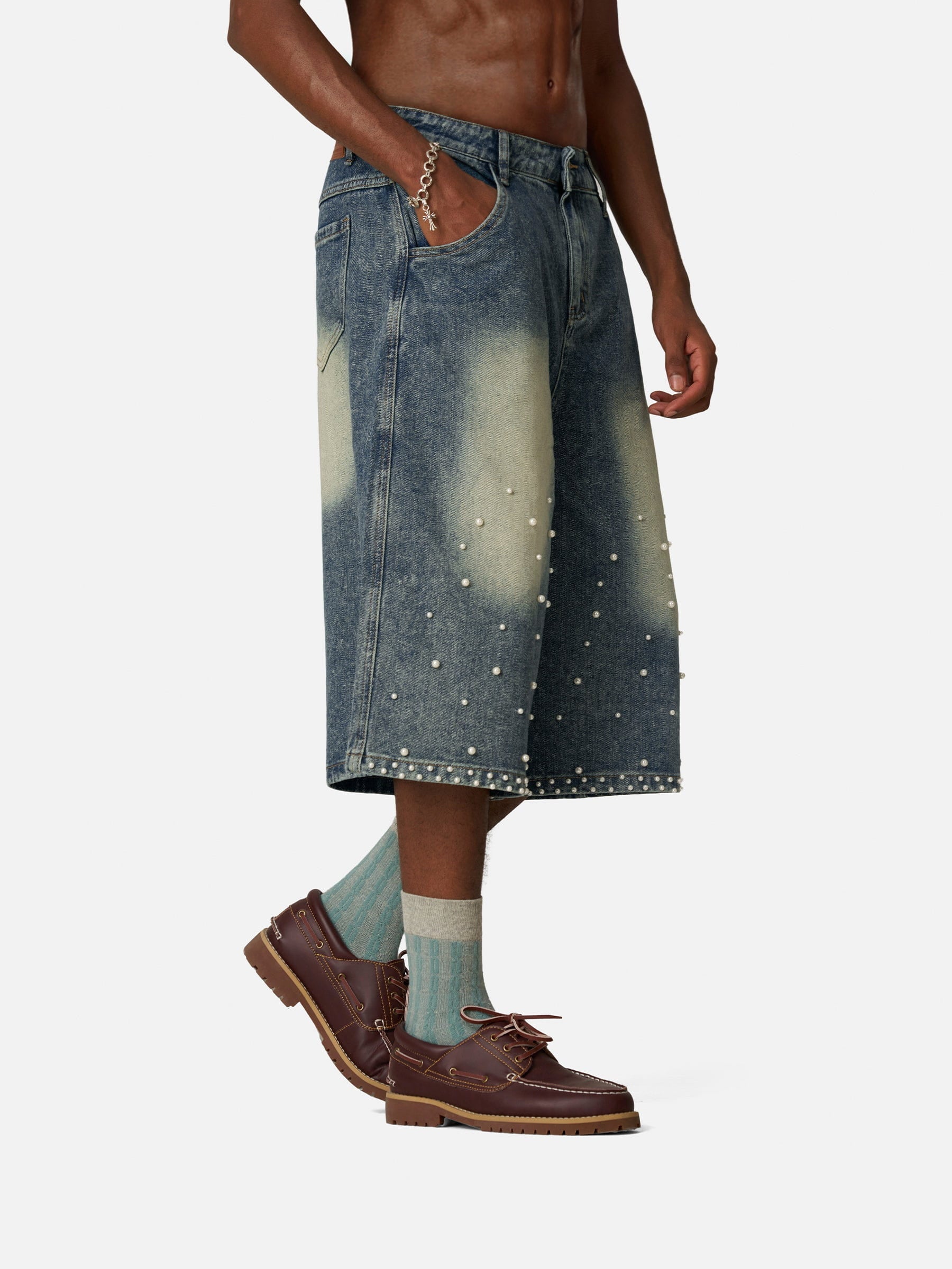 Aelfric Eden Pearl Embellished Baaggy Longline Jorts - Image 5