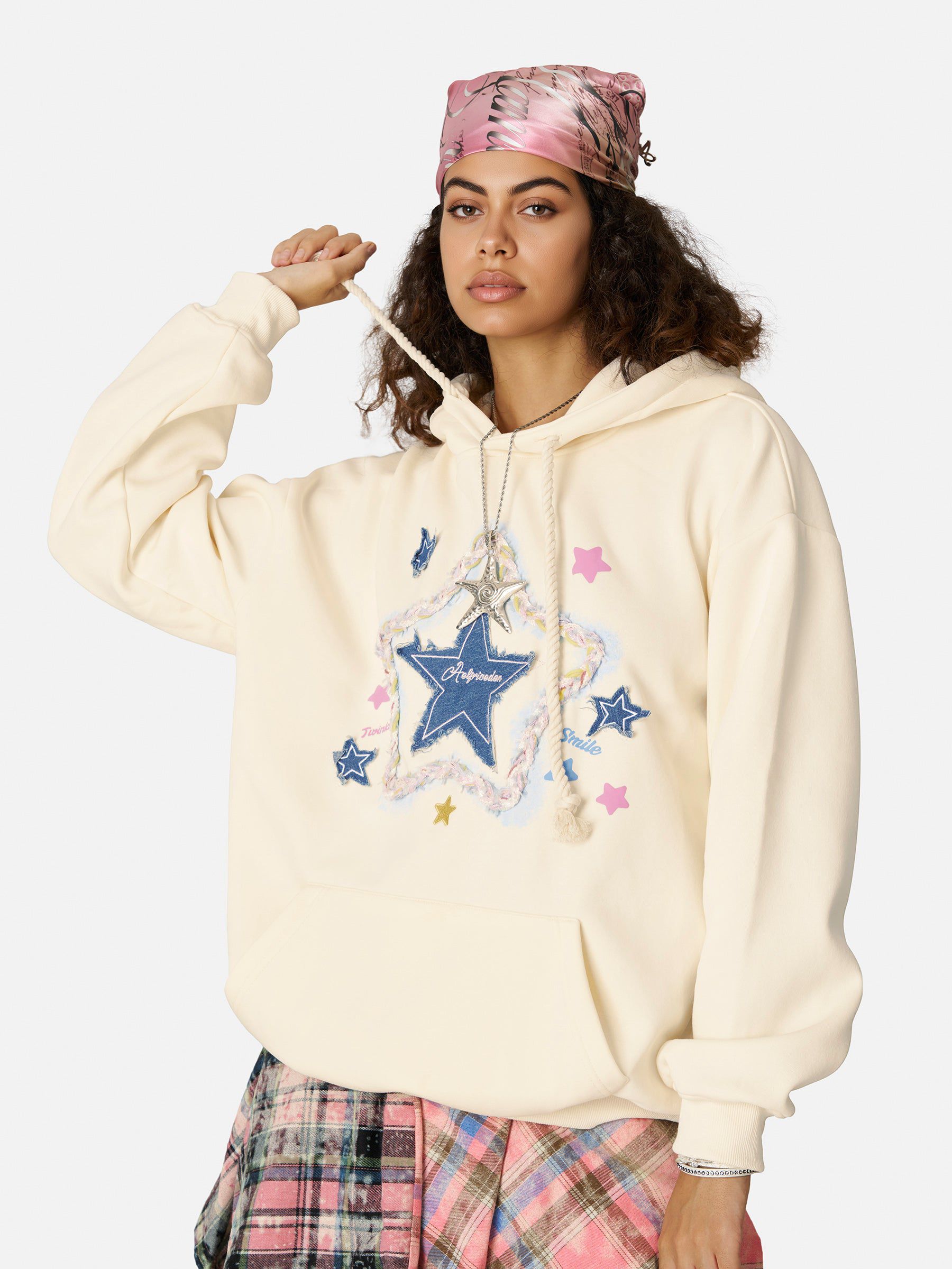 Aelfric Eden Denim Star Applique Hoodie - Image 5