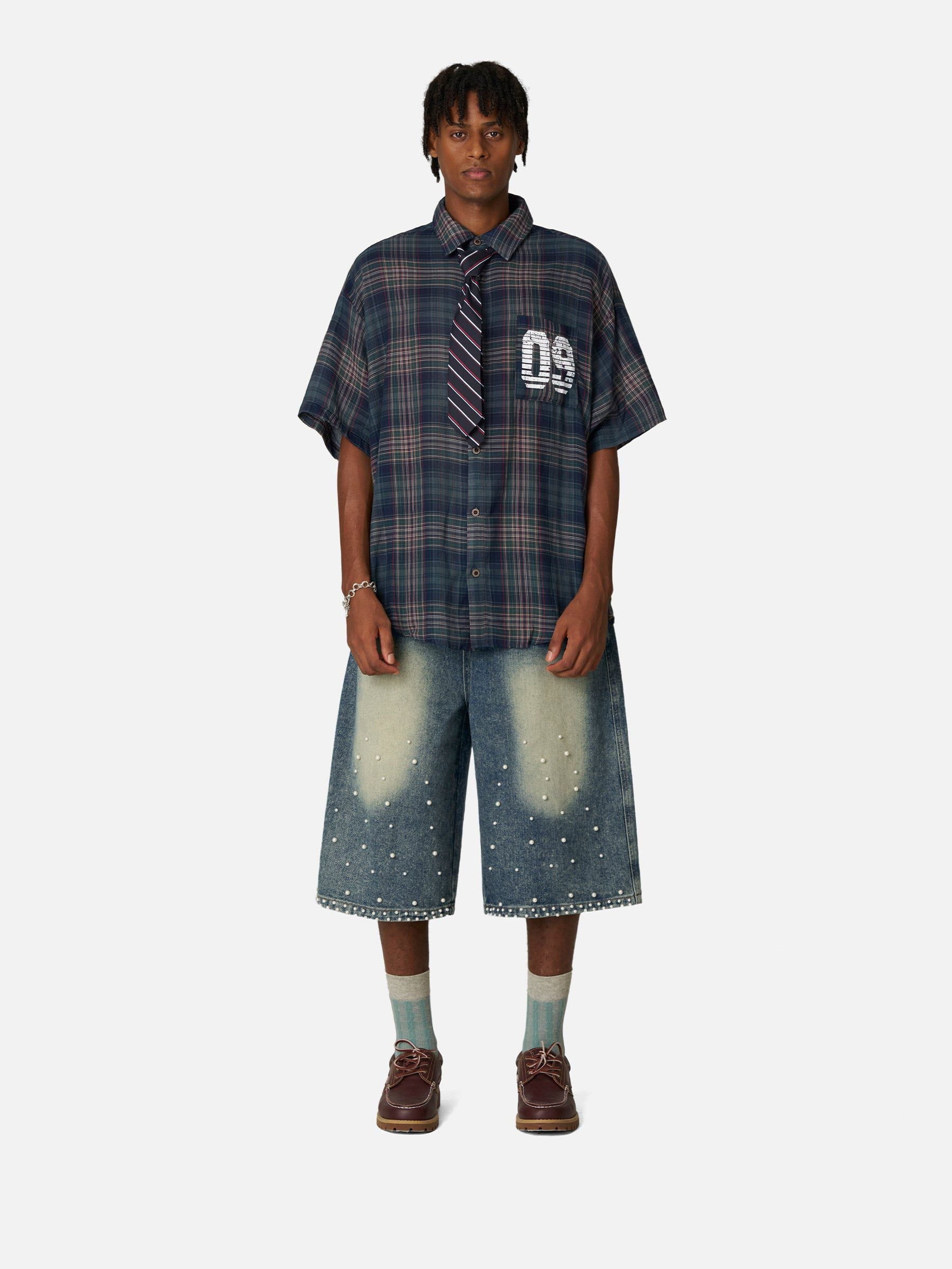 Aelfric Eden Pearl Embellished Baaggy Longline Jorts - Image 8