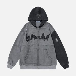 Aelfric Eden Denim Patchwork Zip Up Hoodie