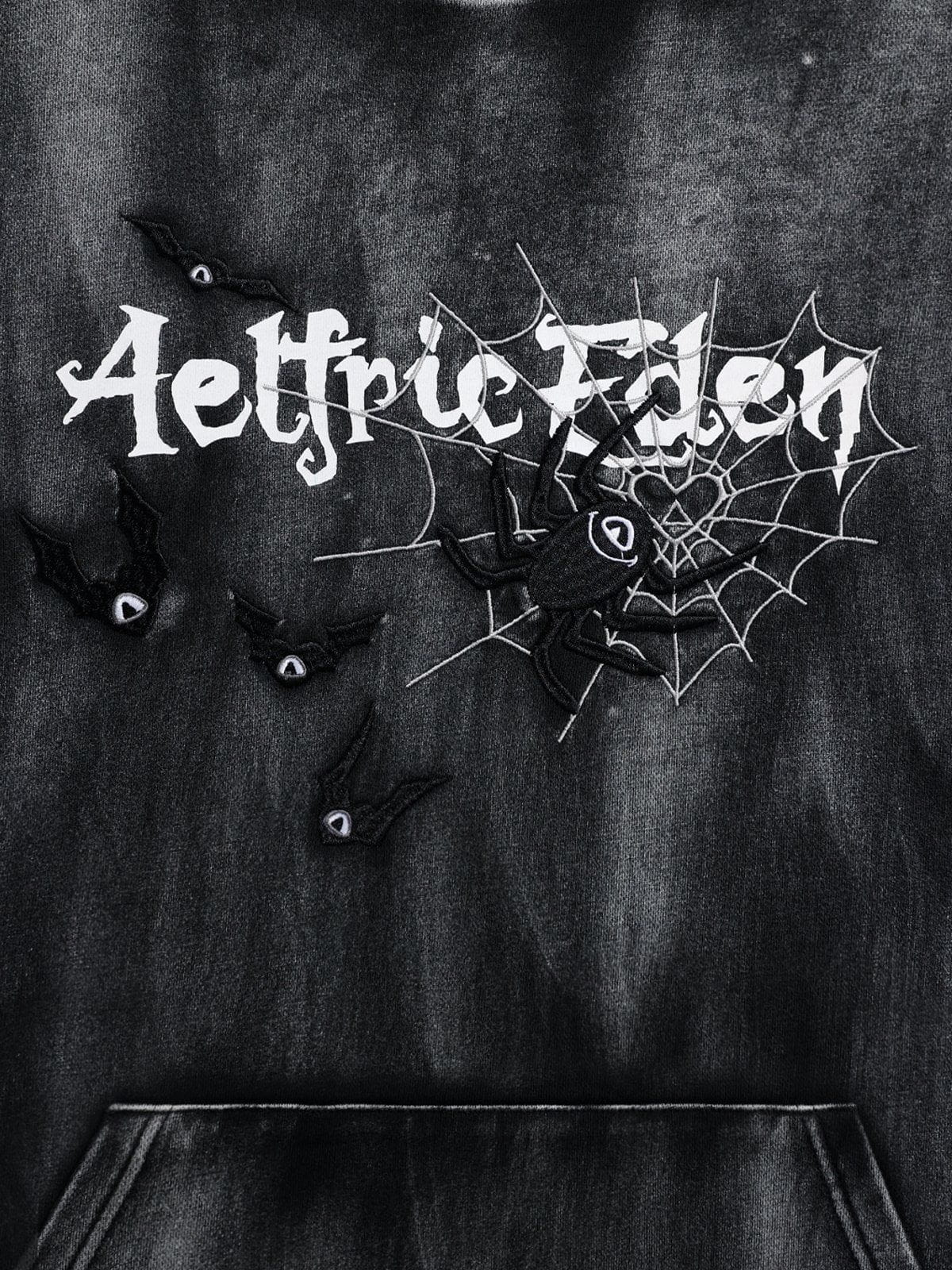 Aelfric Eden Embroidery Bat Spider Washed Pullover Hoodie - Image 8
