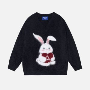Aelfric Eden Rabbit Graphic Jacquard V-Neck Sweater