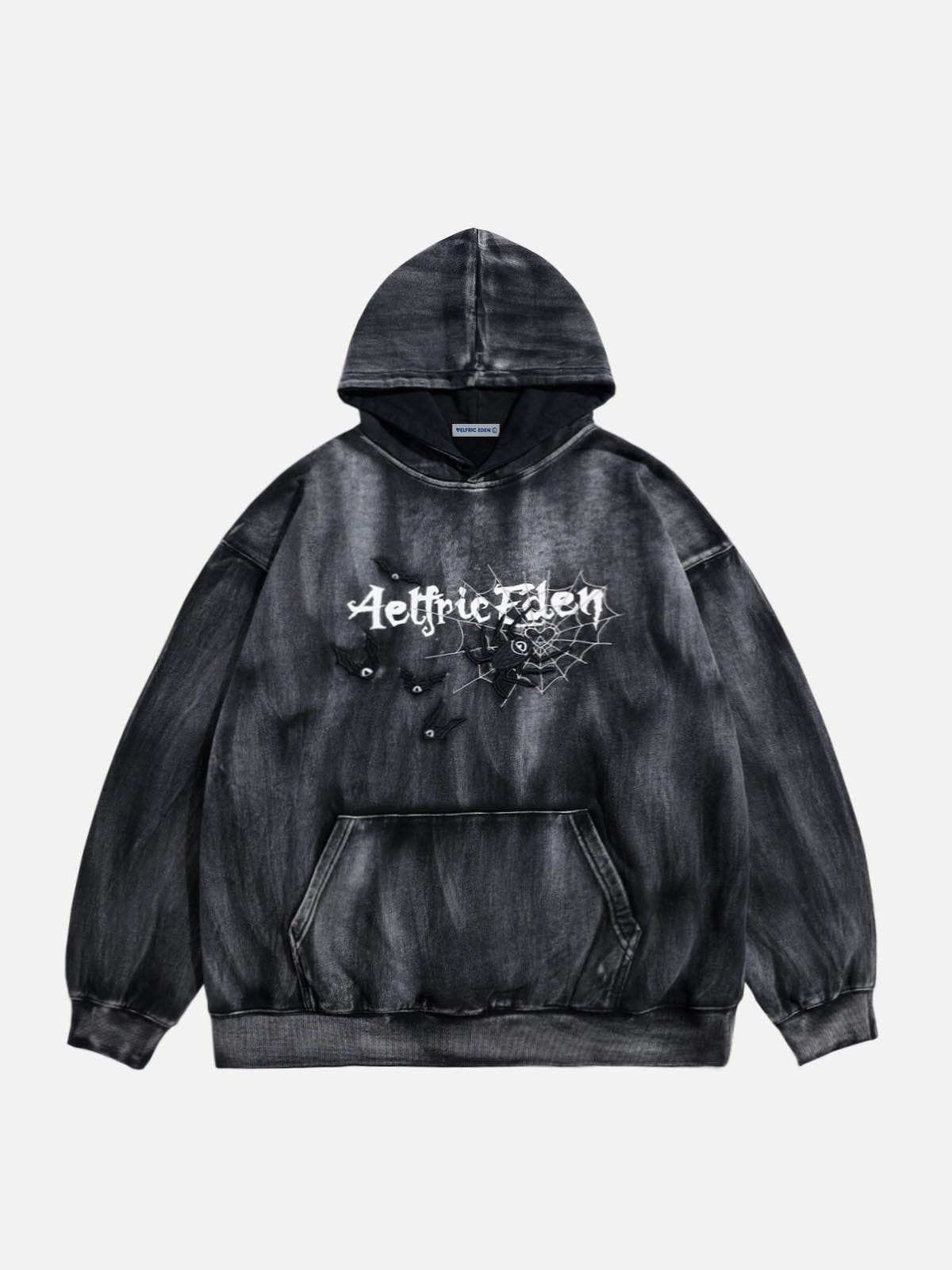 Aelfric Eden Embroidery Bat Spider Washed Pullover Hoodie