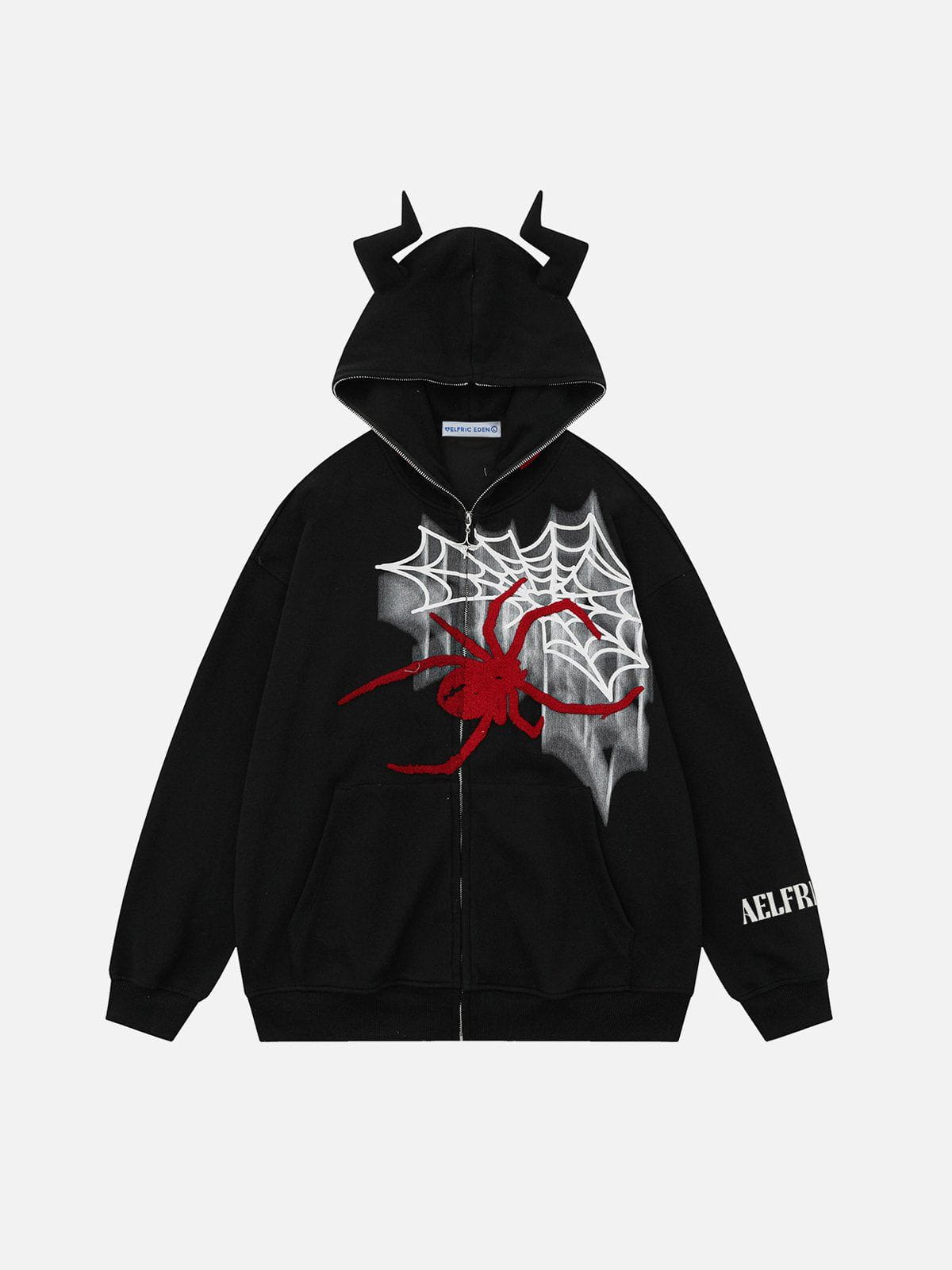 Aelfric Eden Horn Design Flocking Spider Zip Up Hoodie - Image 2