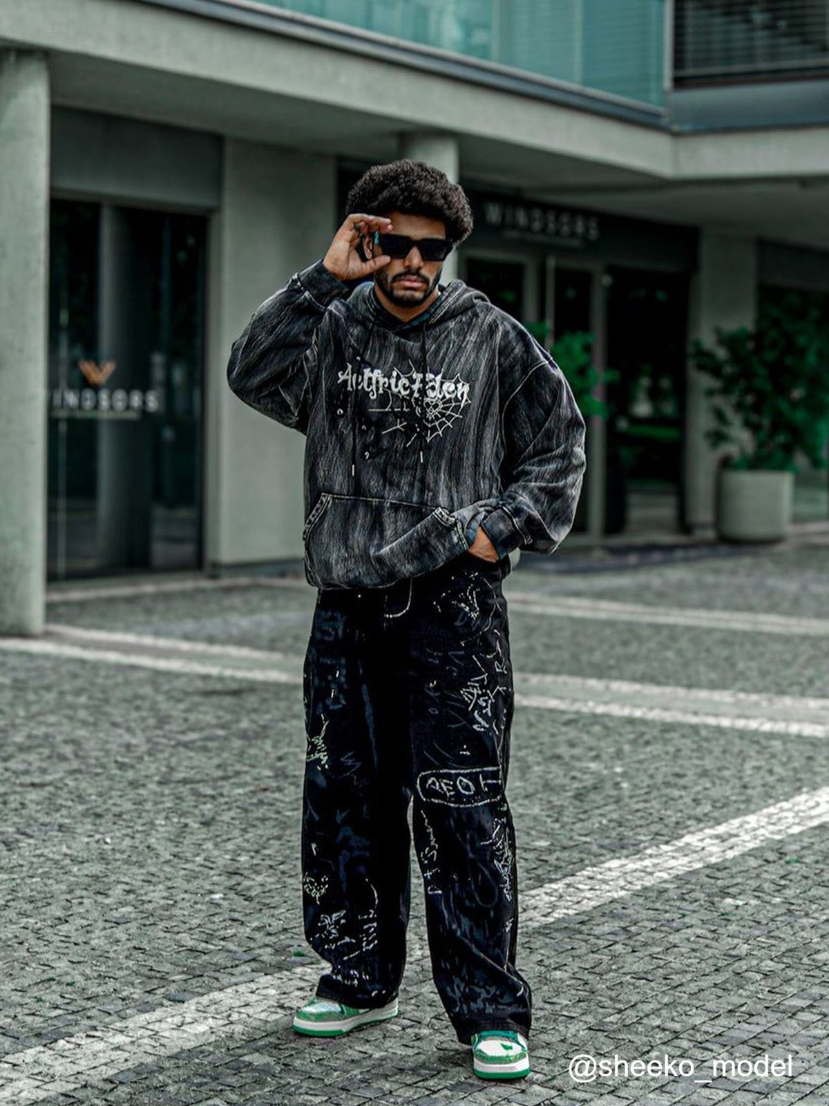 Aelfric Eden Embroidery Bat Spider Washed Pullover Hoodie - Image 12